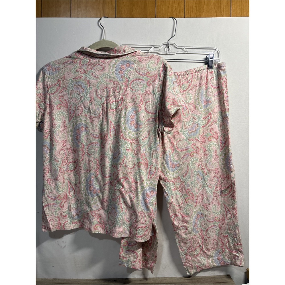 Lauren Ralph Lauren Women's M Pink Paisley Short Sleeve Cotton Pajama Crop Pant - Picture 4 of 10